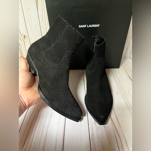 Saint Laurent Lukas 40 Wool Suede Chelsea Boots Black sz 35 / 5 - Picture 4 of 13